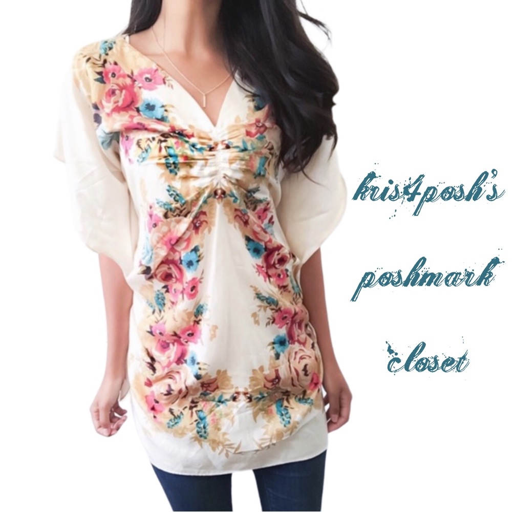 Anthropologie Baraschi Floral Small Silk Tunic